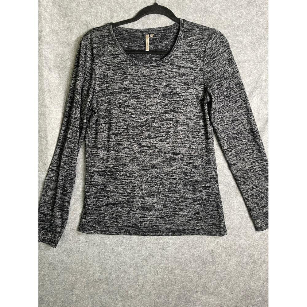 Banana Republic Womens Sm Black White Space Dye Long Sleeve Knit Top Crew Neck